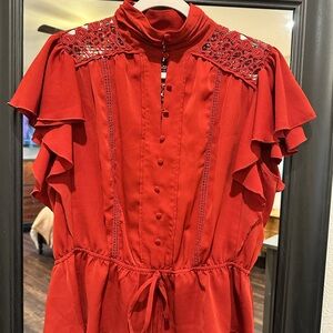 New York & Company vibrant Rust colored  Lace Detail blouse